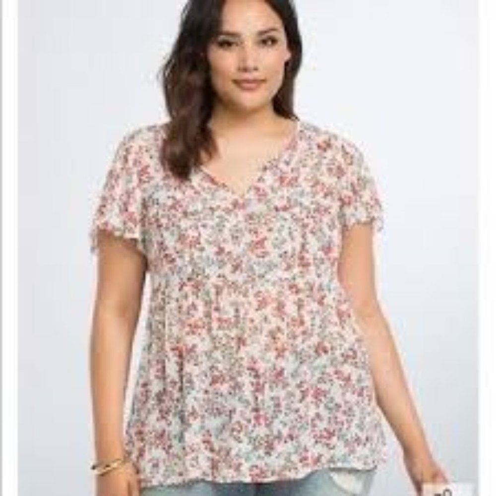 TORRID FLORAL PRINT CHIFFON LACE TOP
